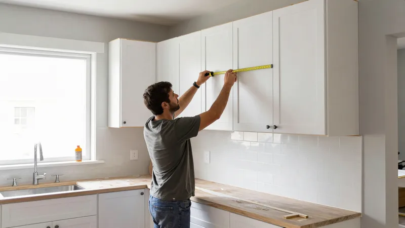 Close-up of cabinet hardware and soft-close hinges installed in Huntsville Alabama kitchen